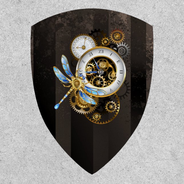 Steampunk Clock with Mechanical Dragonfly Patch (Front)