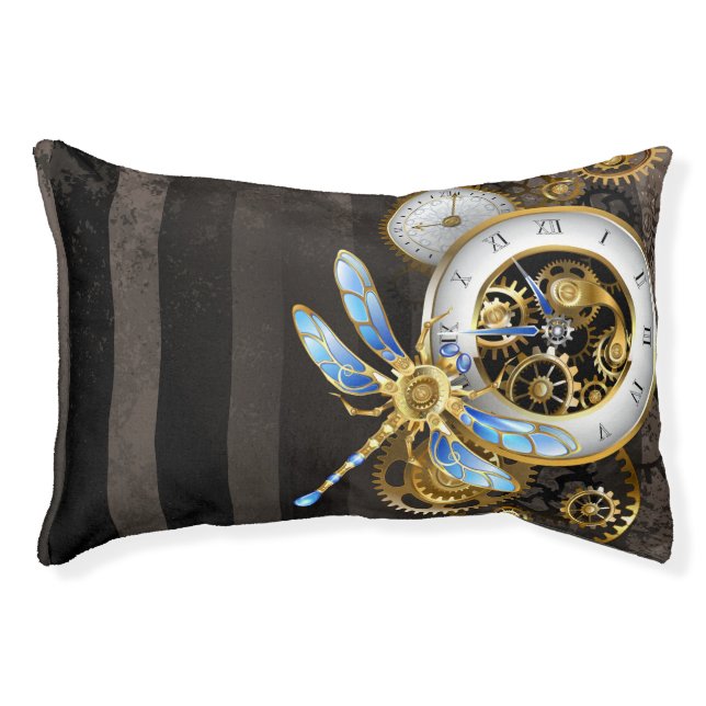 Steampunk Clock with Mechanical Dragonfly Pet Bed (Front)