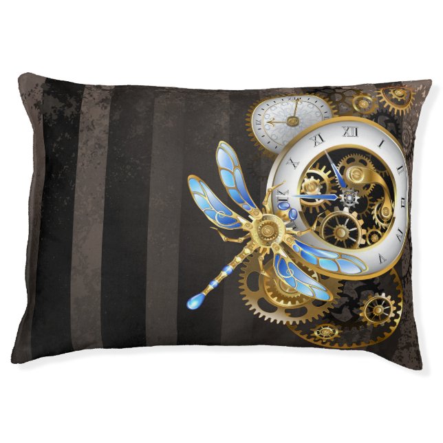 Steampunk Clock with Mechanical Dragonfly Pet Bed (Front)