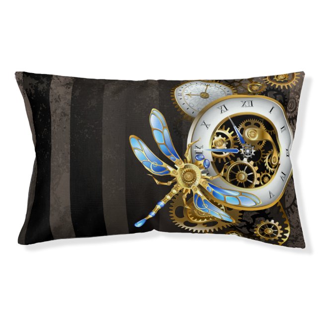 Steampunk Clock with Mechanical Dragonfly Pet Bed (Front)