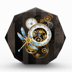 Steampunk Clock with Mechanical Dragonfly Photo Block