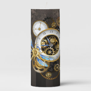 Steampunk Clock with Mechanical Dragonfly Pillar Candle