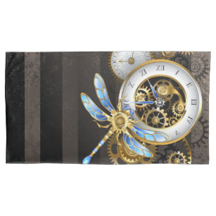 Steampunk Clock with Mechanical Dragonfly Pillow Case