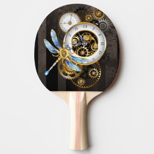 Steampunk Clock with Mechanical Dragonfly Ping Pong Paddle