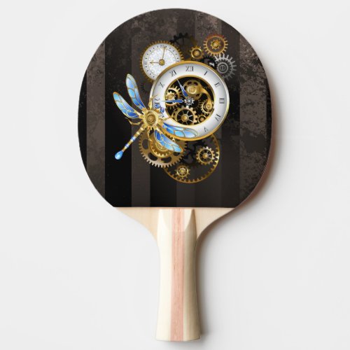 Steampunk Clock with Mechanical Dragonfly Ping Pong Paddle