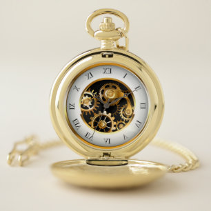 Steampunk Clock with Mechanical Dragonfly Pocket Watch