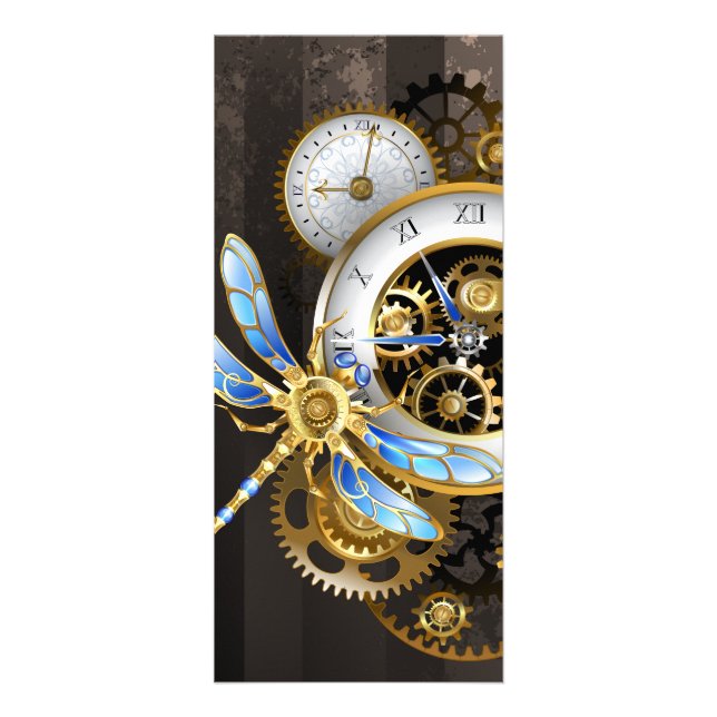 Steampunk Clock with Mechanical Dragonfly Rack Card (Front)