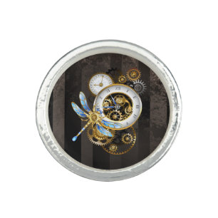 Steampunk Clock with Mechanical Dragonfly Ring