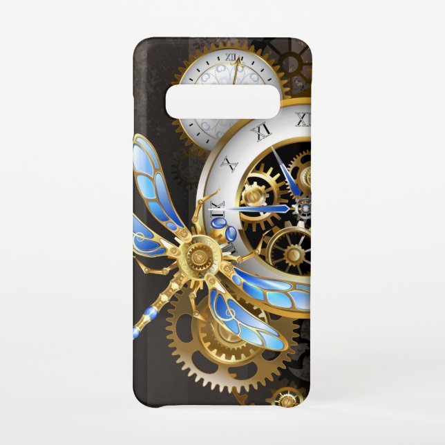 Steampunk Clock with Mechanical Dragonfly Samsung Galaxy Case (Back)