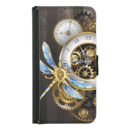 Steampunk Clock with Mechanical Dragonfly Samsung Galaxy S5 Wallet Case