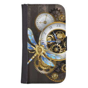 Steampunk Clock with Mechanical Dragonfly Galaxy S4 Wallet Case