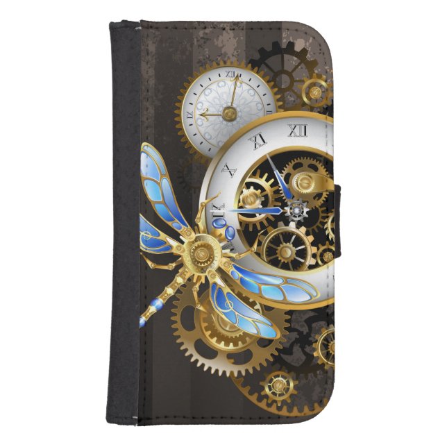Steampunk Clock with Mechanical Dragonfly Samsung Galaxy Wallet Case (Front)