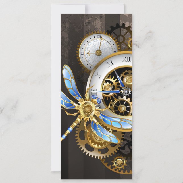 Steampunk Clock with Mechanical Dragonfly Save The Date (Front)