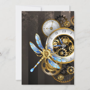 Steampunk Clock with Mechanical Dragonfly Save The Date