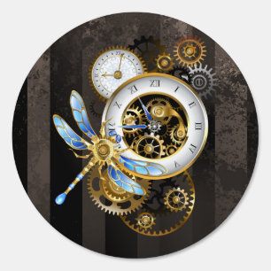 Steampunk Clock with Mechanical Dragonfly Sign