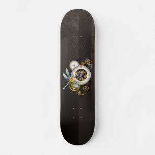 Steampunk Clock with Mechanical Dragonfly Skateboard