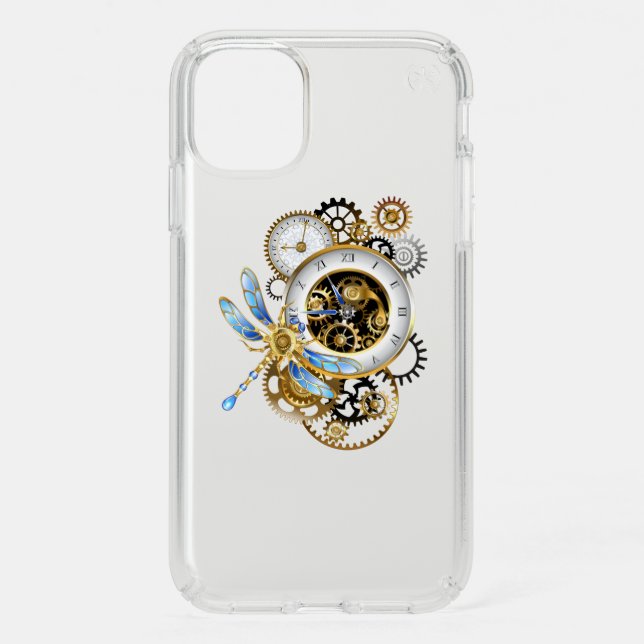 Steampunk Clock with Mechanical Dragonfly Speck iPhone 11 Case (Front)