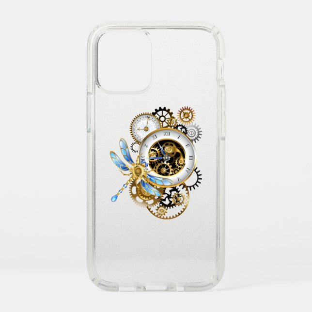 Steampunk Clock with Mechanical Dragonfly Speck iPhone 12 Mini Case (Front)