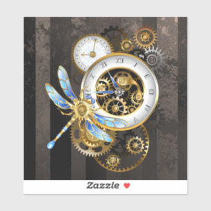Steampunk Clock with Mechanical Dragonfly Sticker