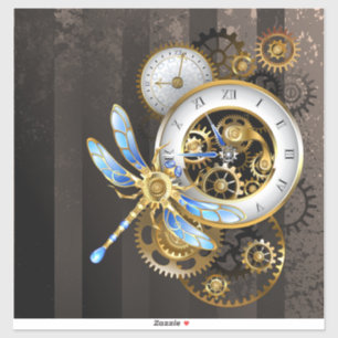 Steampunk Clock with Mechanical Dragonfly Sticker