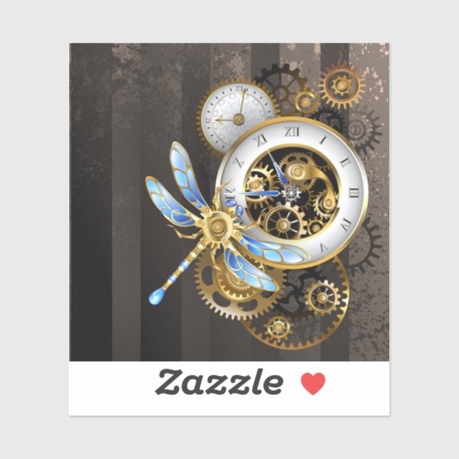 Steampunk Clock with Mechanical Dragonfly Sticker (Sheet)
