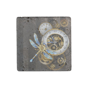 Steampunk Clock with Mechanical Dragonfly Stone Magnet