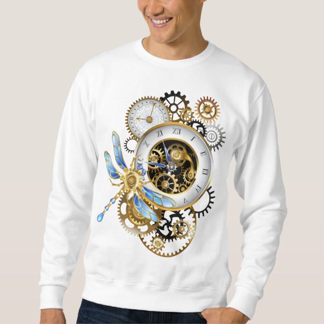 Steampunk Clock with Mechanical Dragonfly Sweatshirt (Front)
