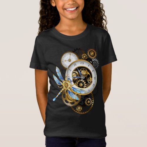 Steampunk Clock with Mechanical Dragonfly T_Shirt