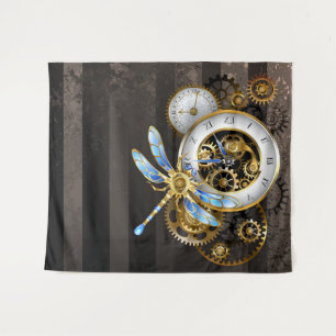 Steampunk Clock with Mechanical Dragonfly Tapestry