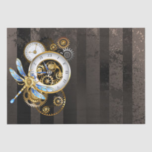 Steampunk Clock with Mechanical Dragonfly Tissue Paper