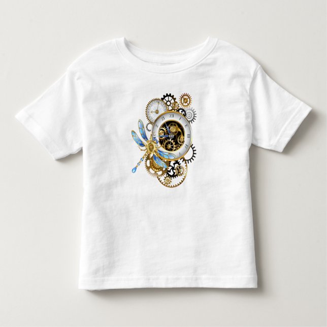 Steampunk Clock with Mechanical Dragonfly Toddler T-shirt (Front)