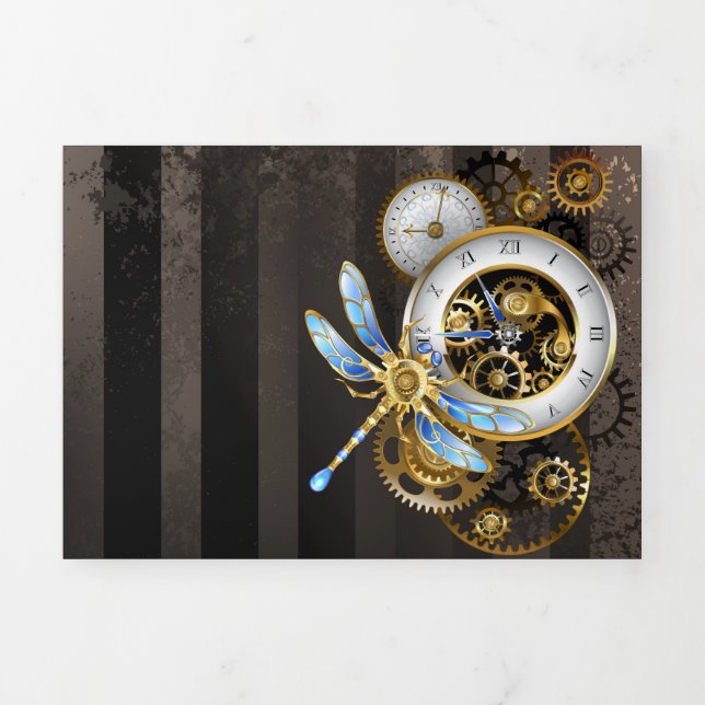 Steampunk Clock with Mechanical Dragonfly Tri-Fold Program (Cover)