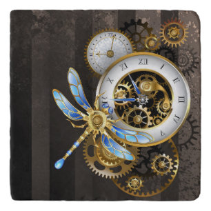 Steampunk Clock with Mechanical Dragonfly Trivet