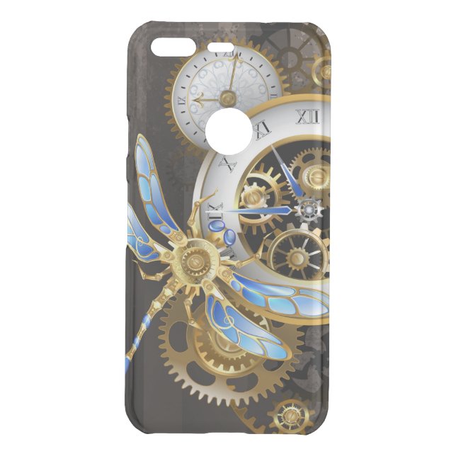 Steampunk Clock with Mechanical Dragonfly Uncommon Google Pixel Case (Back)