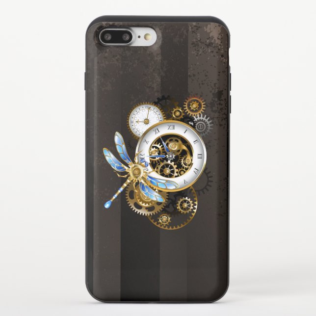 Steampunk Clock with Mechanical Dragonfly Uncommon iPhone Case (Back)
