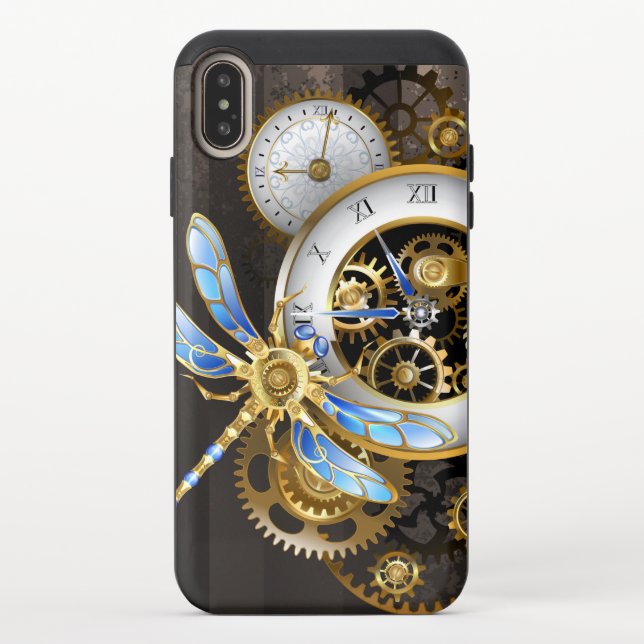 Steampunk Clock with Mechanical Dragonfly Uncommon iPhone Case (Back)