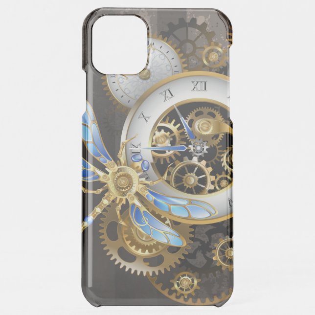 Steampunk Clock with Mechanical Dragonfly Uncommon iPhone Case (Back)