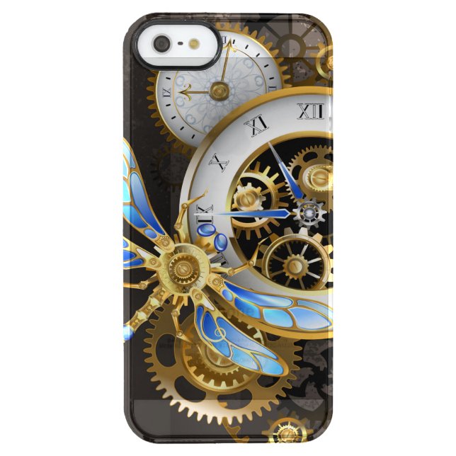 Steampunk Clock with Mechanical Dragonfly Uncommon iPhone Case (Back)
