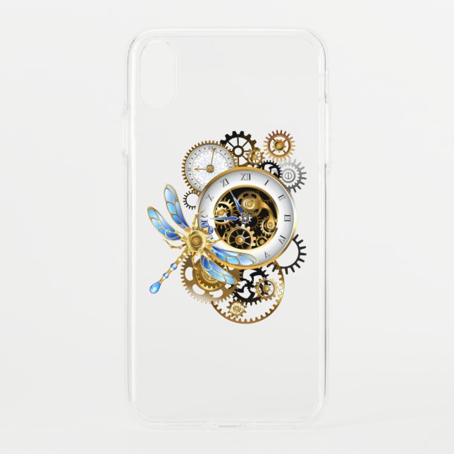 Steampunk Clock with Mechanical Dragonfly Uncommon iPhone Case (Back)