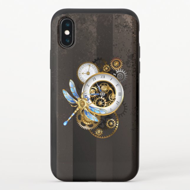Steampunk Clock with Mechanical Dragonfly Uncommon iPhone Case (Back)