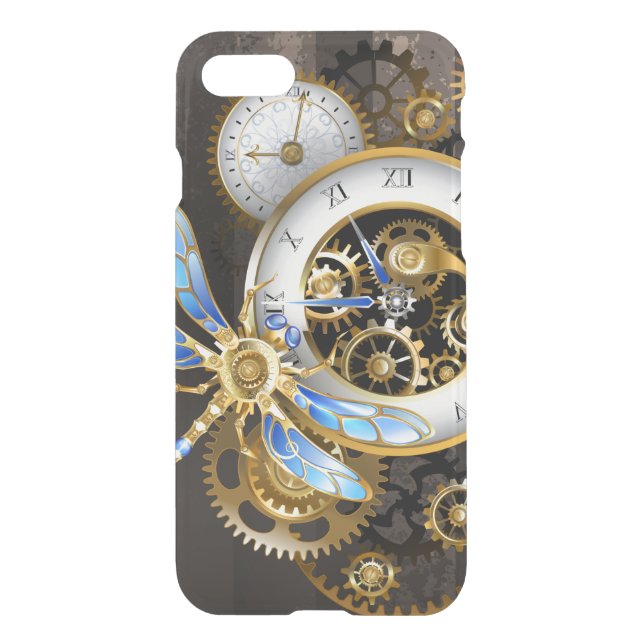Steampunk Clock with Mechanical Dragonfly Uncommon iPhone Case (Back)