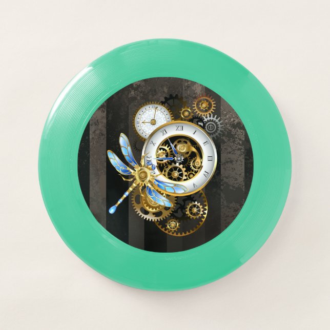 Steampunk Clock with Mechanical Dragonfly Wham-O Frisbee (Front)