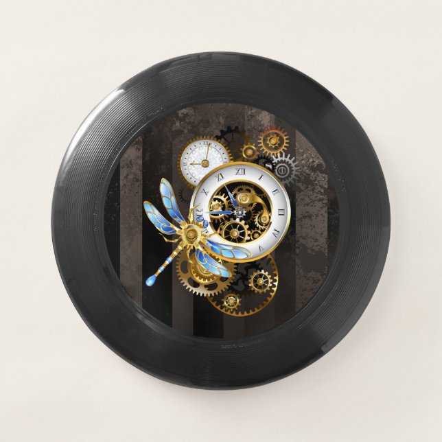 Steampunk Clock with Mechanical Dragonfly Wham-O Frisbee (Front)