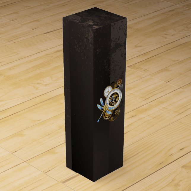 Steampunk Clock with Mechanical Dragonfly Wine Box (Front)