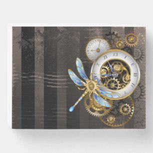 Steampunk Clock with Mechanical Dragonfly Wooden Box Sign