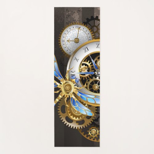 Steampunk Clock with Mechanical Dragonfly Yoga Mat