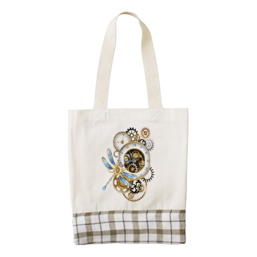 Steampunk Clock with Mechanical Dragonfly Zazzle HEART Tote Bag