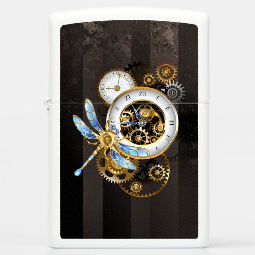 Steampunk Clock with Mechanical Dragonfly Zippo Lighter