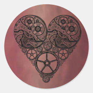 Steampunk Clock Works and Gear Heart Classic Round Sticker