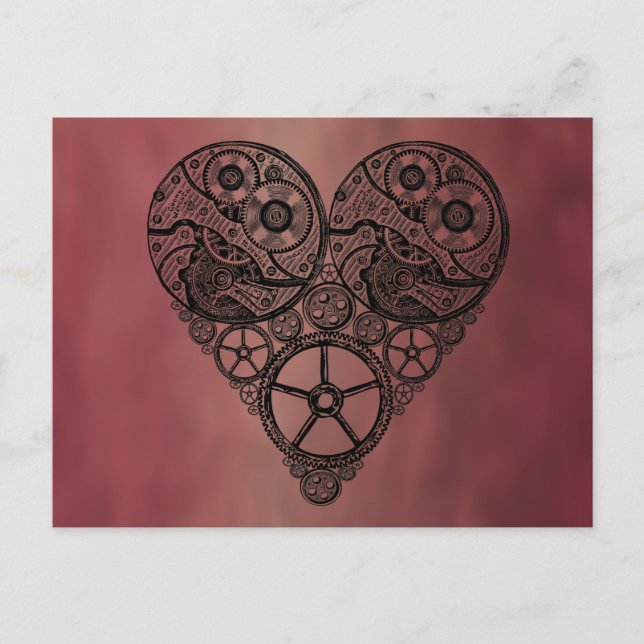 Steampunk  Clock Works and Gear Heart Postcard (Front)